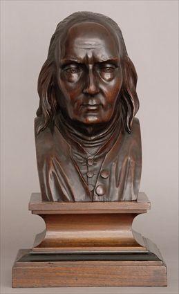 Appraisal: CARVED WALNUT BUST OF BENJAMIN FRANKLIN Unsigned fitted to a