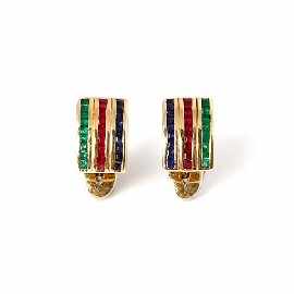 Appraisal: A pair of ct gold channel set carr cut emerald