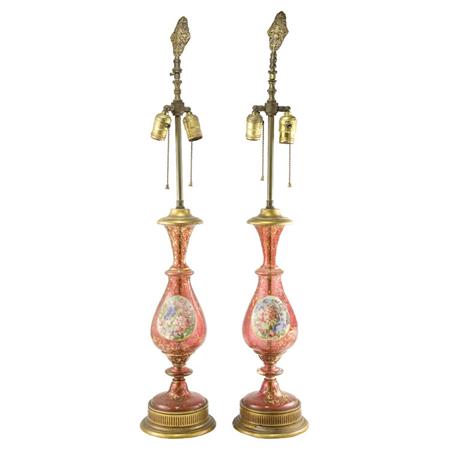 Appraisal: Pair of Bohemian Style Gilt Decorated and Porcelain Mounted Ruby