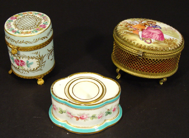 Appraisal: Two Limoges porcelain boxes one with pierced brass base the