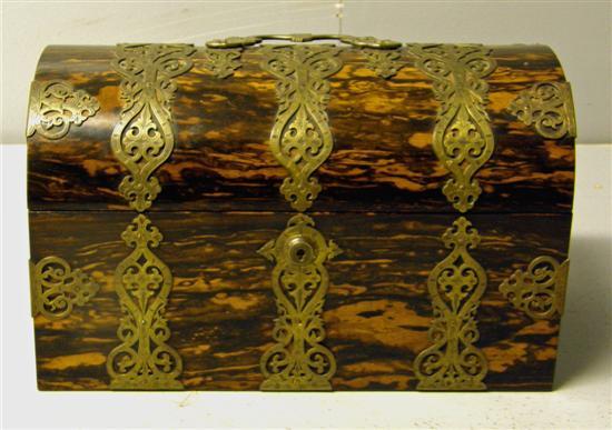 Appraisal: th century Irish coromandel tea caddy with brass strap work