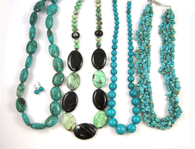 Appraisal: FOUR SOUTHWEST TURQUOISE NECKLACES AND ONE PAIR EARRINGS lengths from