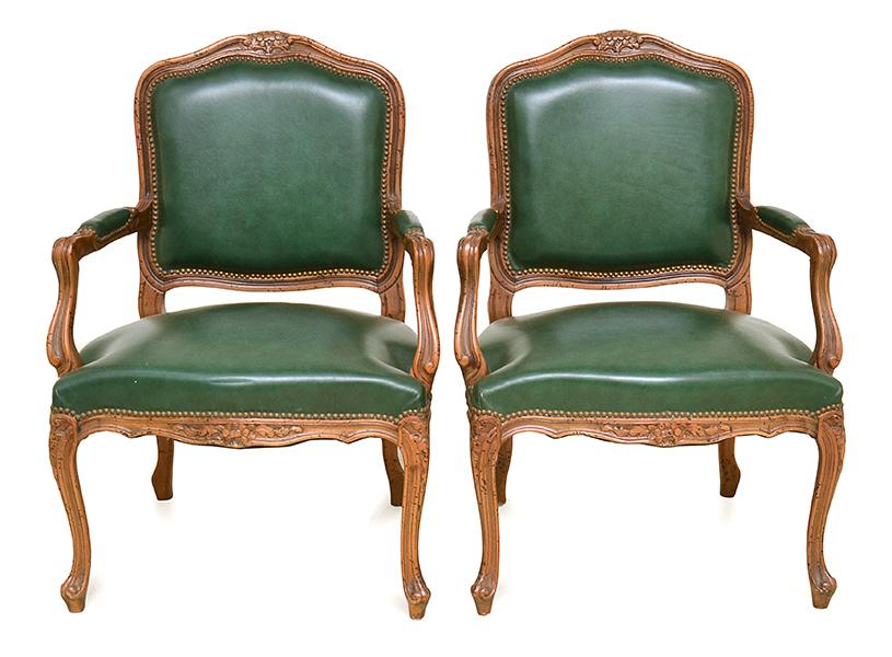 Appraisal: A PAIR OF LOUIS XV STYLE FAUTEUILLES each with a