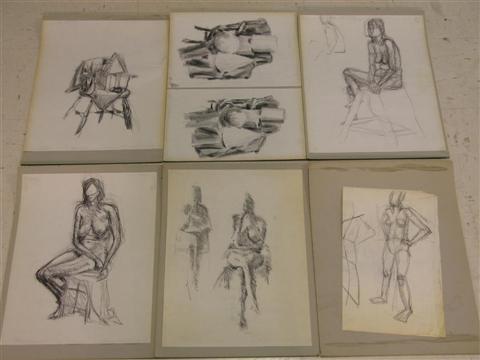 Appraisal: COLLECTION OF SIX FIGURAL SKETCH STUDIES Pencil charcoal on paper