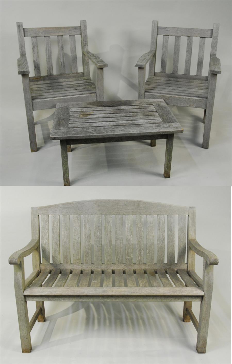 Appraisal: SUITE OF TEAK GARDEN FURNITURE th century including two arm