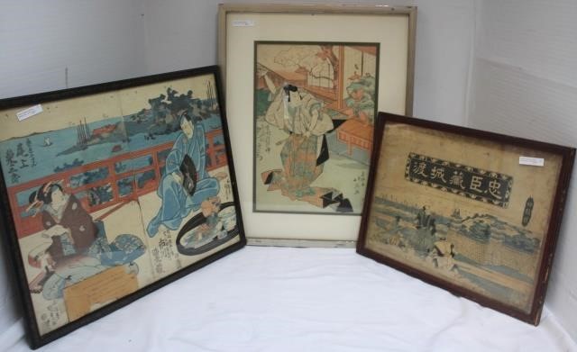 Appraisal: LOT OF THREE JAPANESE TH CENTURY WOODBLOCKPRINTS TO INCLUDE ONE