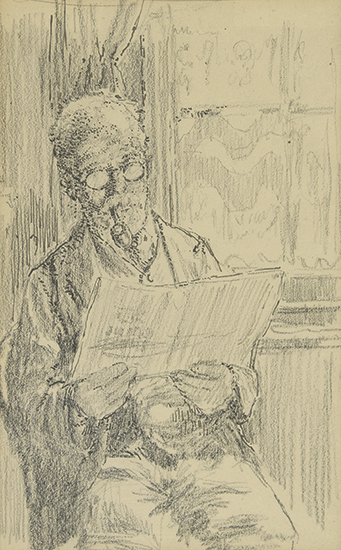 Appraisal: WALTER SICKERT Man Reading the Paper Charcoal and pen and