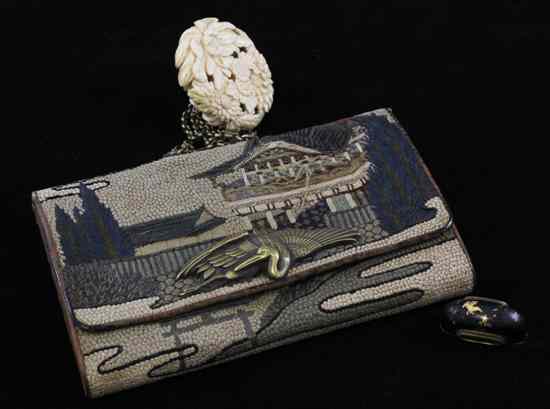 Appraisal: A Japanese embroidered purse and ivory manju Meiji period -