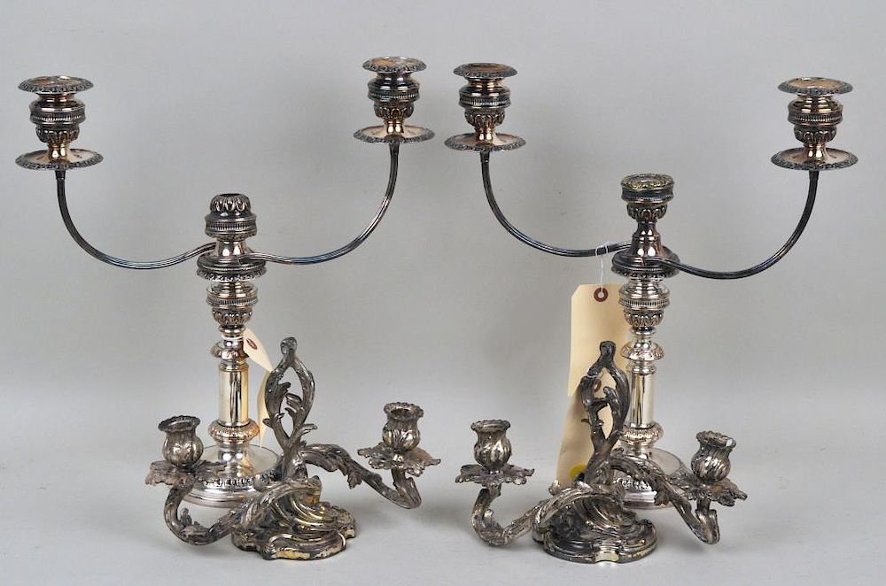 Appraisal: Two Pair S P Candelabra comprising a French two-light pair