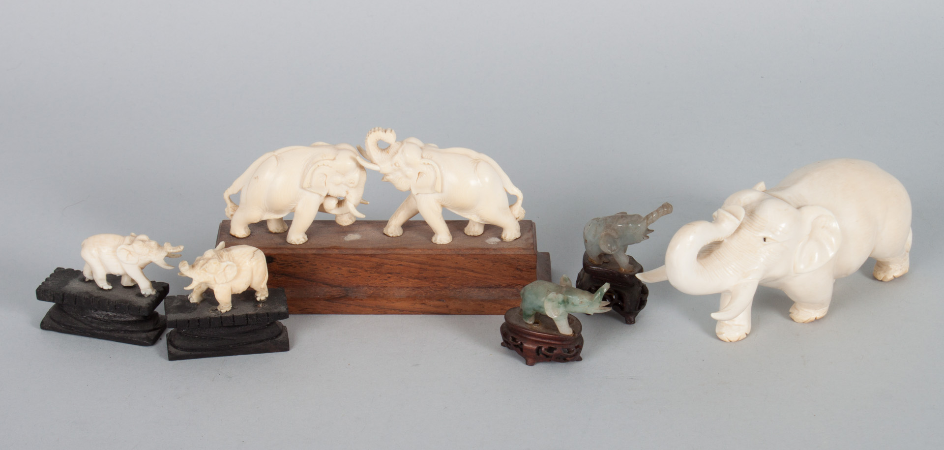 Appraisal: Seven oriental ivory and jade elephants five ivory and two