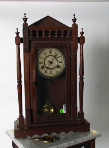 Appraisal: Eastlake Mantle Clock New Haven key wind with carved walnut