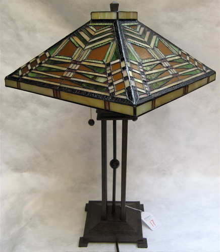 Appraisal: ARTS AND CRAFTS STYLE TABLE LAMP The in square stained