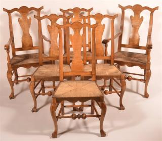 Appraisal: Set of Six th C Phila Tiger Maple Dining Chairs