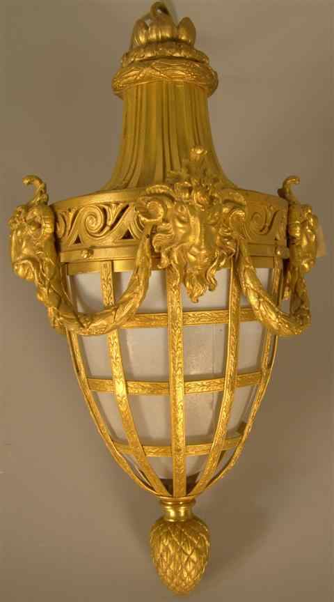 Appraisal: LOUIS XVI STYLE GILT BRONZE HANGING LANTERN the pendant fixture