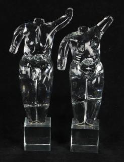 Appraisal: Lot of Pair of Modernist art glass nude sculptures Lot