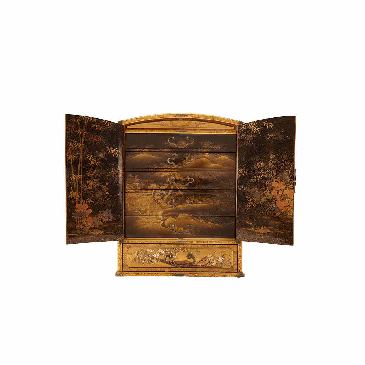 Appraisal: Magnificent Lacquer and Inlay Cabinet th Century Finely lacquered in