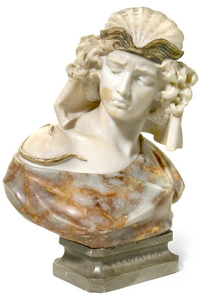 Appraisal: An Italian two color alabaster bust of Cleopatra first quarter