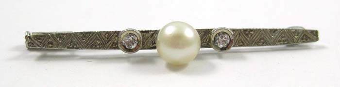 Appraisal: DIAMOND PEARL AND FOURTEEN KARAT WHITE GOLD PIN set with