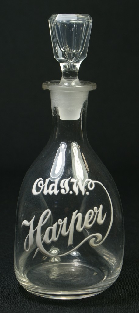 Appraisal: Clear glass back bar pinch bottle with enameled decoration OLD