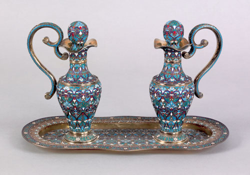 Appraisal: Russian silver gilt and enamel oil and vinegar cruets with