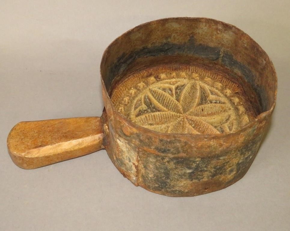 Appraisal: HOMECRAFTED COMPASS STAR PATTERN HANDLED BUTTER MOca mid-late th century