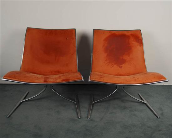 Appraisal: Pair of Chrome and Leather Lounge Chairs unsigned one with