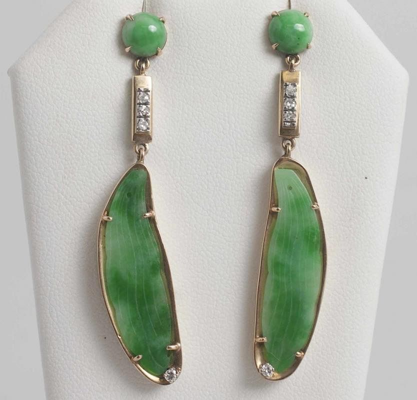 Appraisal: Jade Earrings Pair of dyed green jade earring in k