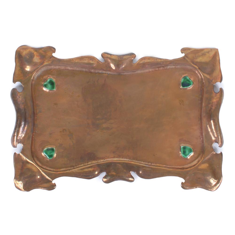 Appraisal: ENGLISH ARTS CRAFTS HAMMERED COPPER TRAY WITH TOOLED EMBOSSED DECORATION