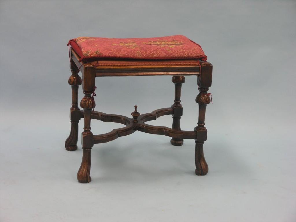 Appraisal: An early th century Carolean-style oak stool on carved inverted