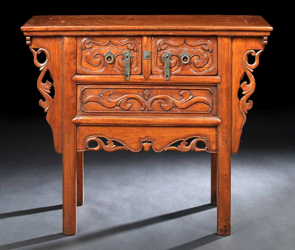 Appraisal: Chinese Carved Ju Wood Small Altar Coffer th century the