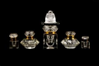 Appraisal: Group of Brass Silver Mounted Glass Inkwells American and English