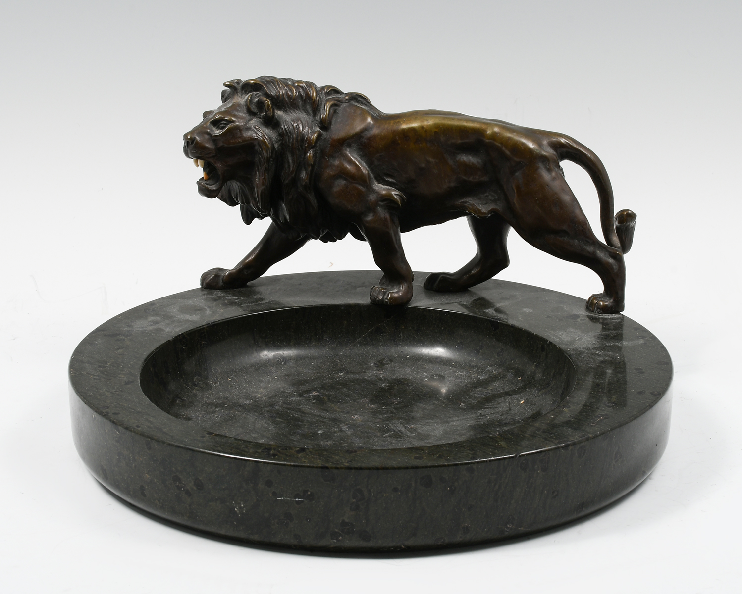 Appraisal: FRENCH ART DECO BRONZE MARBLE LION TRAY Bronze Lion mounted