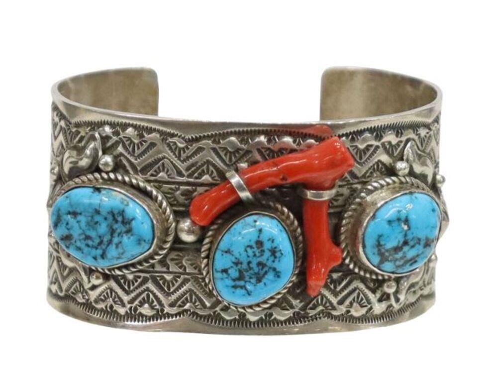 Appraisal: Native American sterling silver cuff bracelet Tillie Jon Navajo Dine