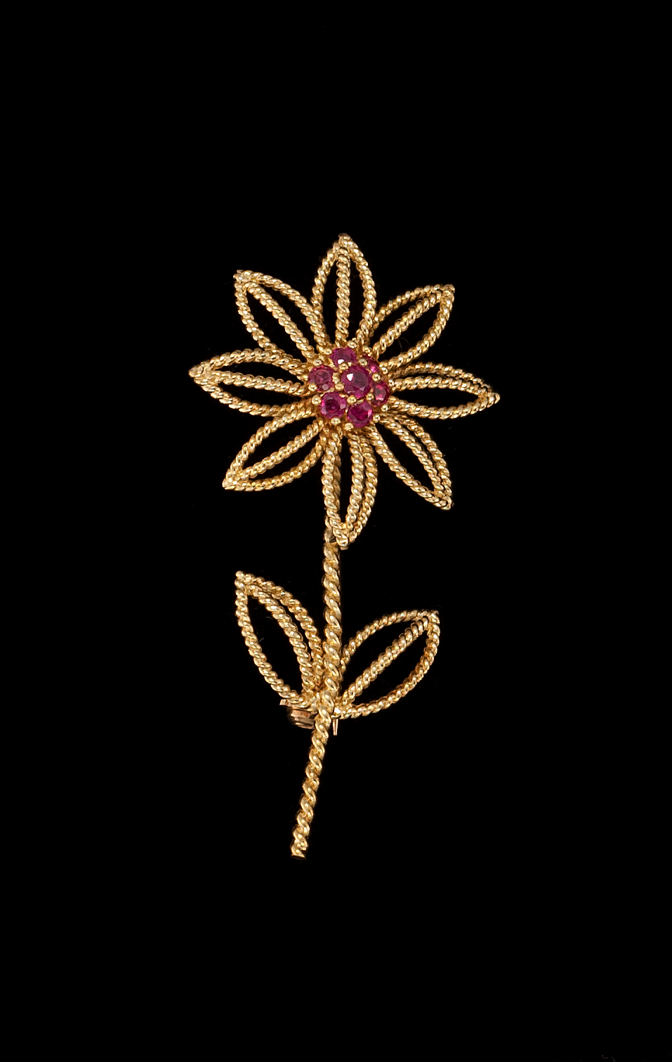 Appraisal: TIFFANY KT GOLD AND RUBY BROOCH In the form of