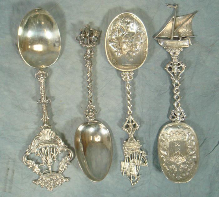 Appraisal: Dutch silver spoons with sailing ship tops scenic and plain