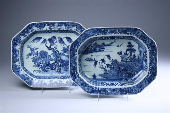 Appraisal: TWO CHINESE BLUE AND WHITE OBLONG PORCELAIN DISHES One with