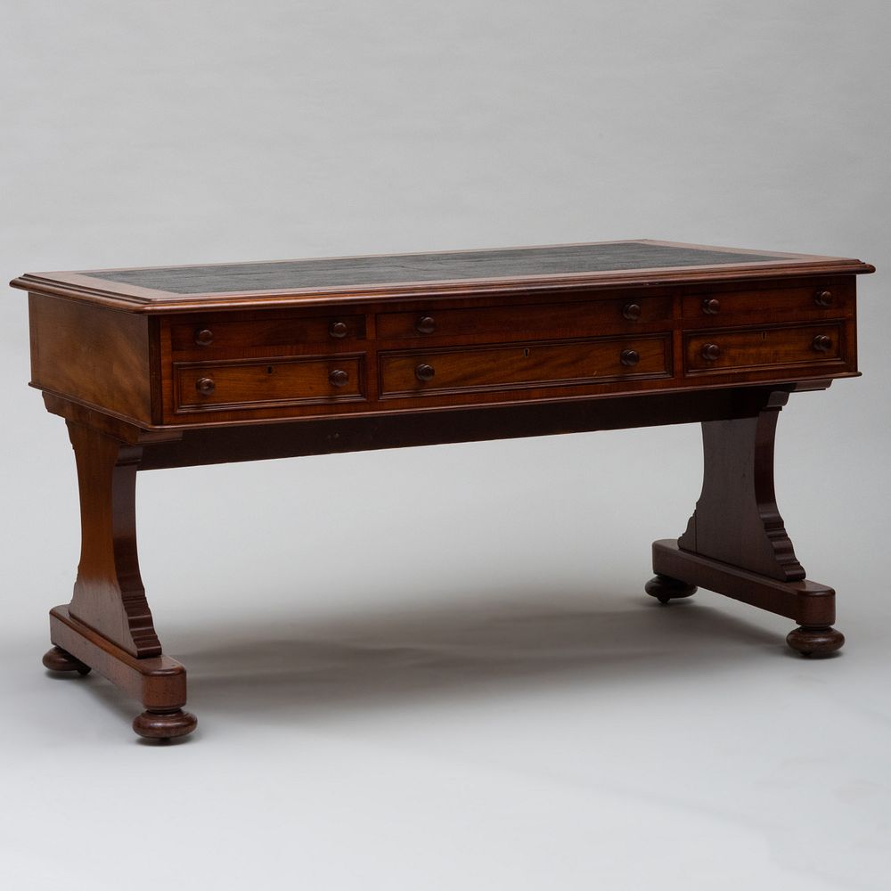 Appraisal: Unusual Victorian Mahogany and Leather Partner's Desk Fitted with an