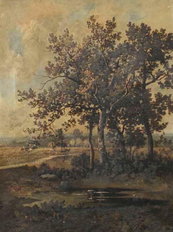 Appraisal: RICHET Leon France - Barbizon Landscape with Trail and Pond