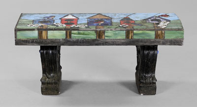 Appraisal: Stained Glass Concrete Bench contemporary depicting birds and birdhous