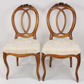 Appraisal: Pair of French Louis XV style walnut salon chairs Pair