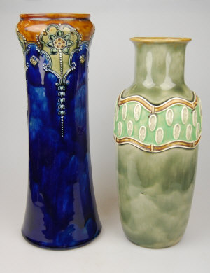 Appraisal: Two Royal Doulton stoneware vases one of tapering cylindrical form