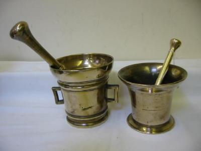 Appraisal: A BRASS MORTAR with pierced square loop handles flared rim