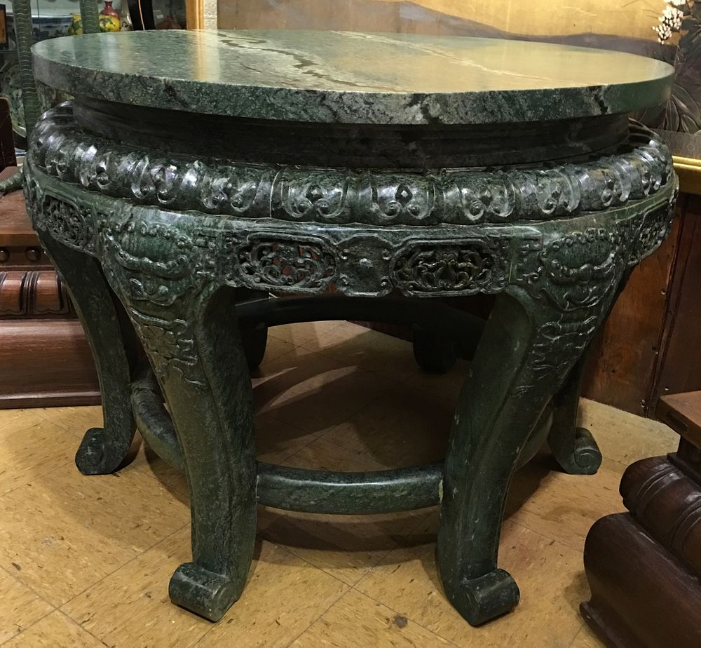 Appraisal: large Chinese carved jade stone table six legged table can