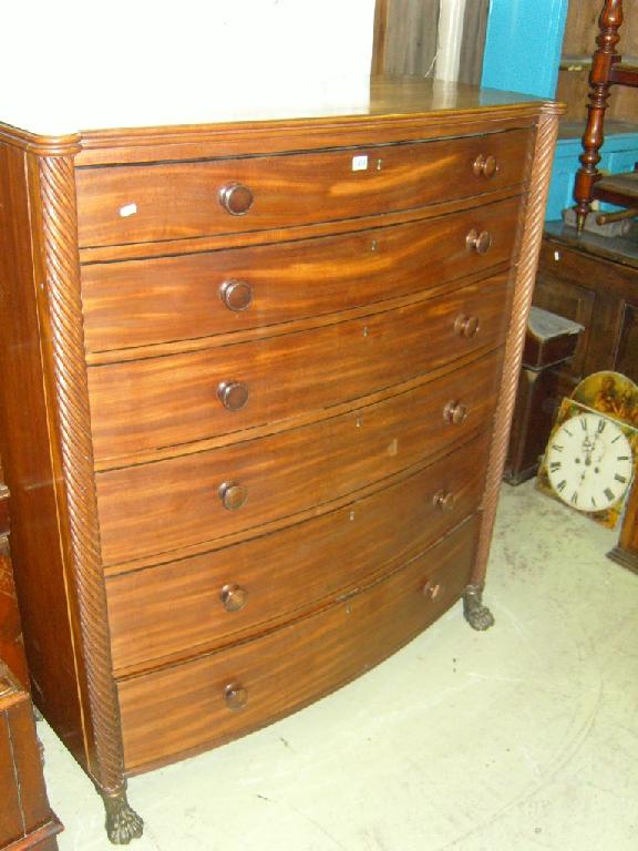 Appraisal: A large Regency mahogany bow front chest of graduated drawers