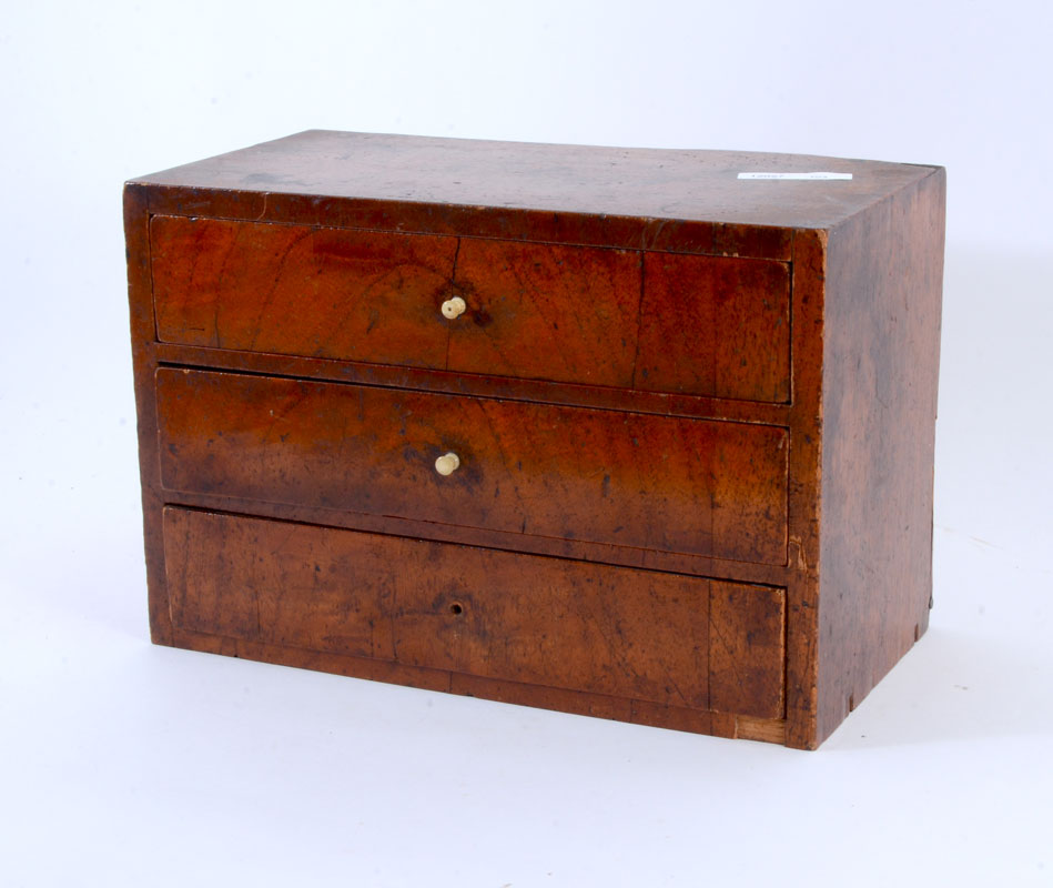 Appraisal: TH CENTURY MINIATURE DRAWER CHEST Walnut miniature chest or glove