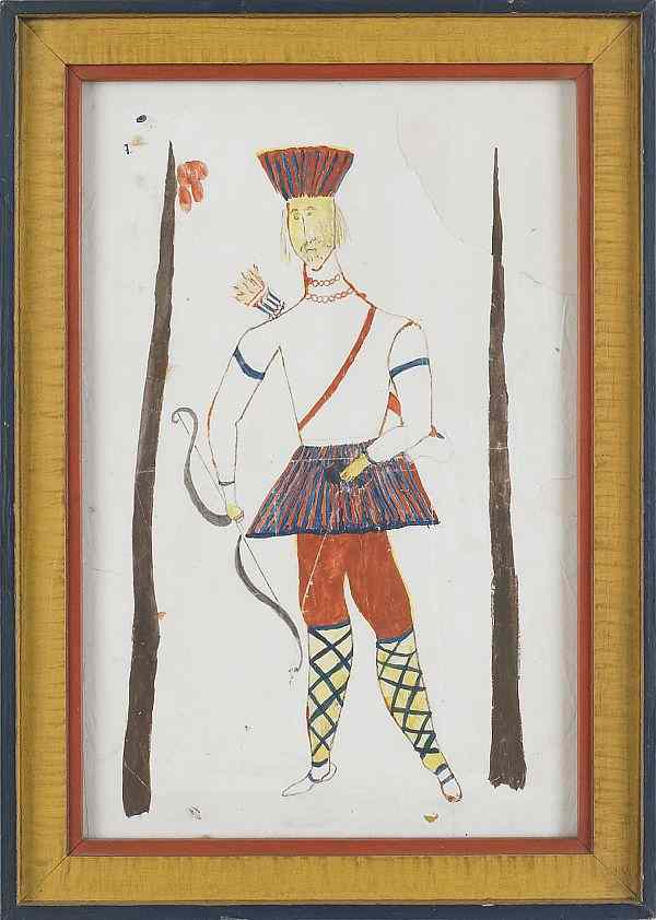 Appraisal: Montgomery County Pennsylvania watercolor folk art drawing of a Native