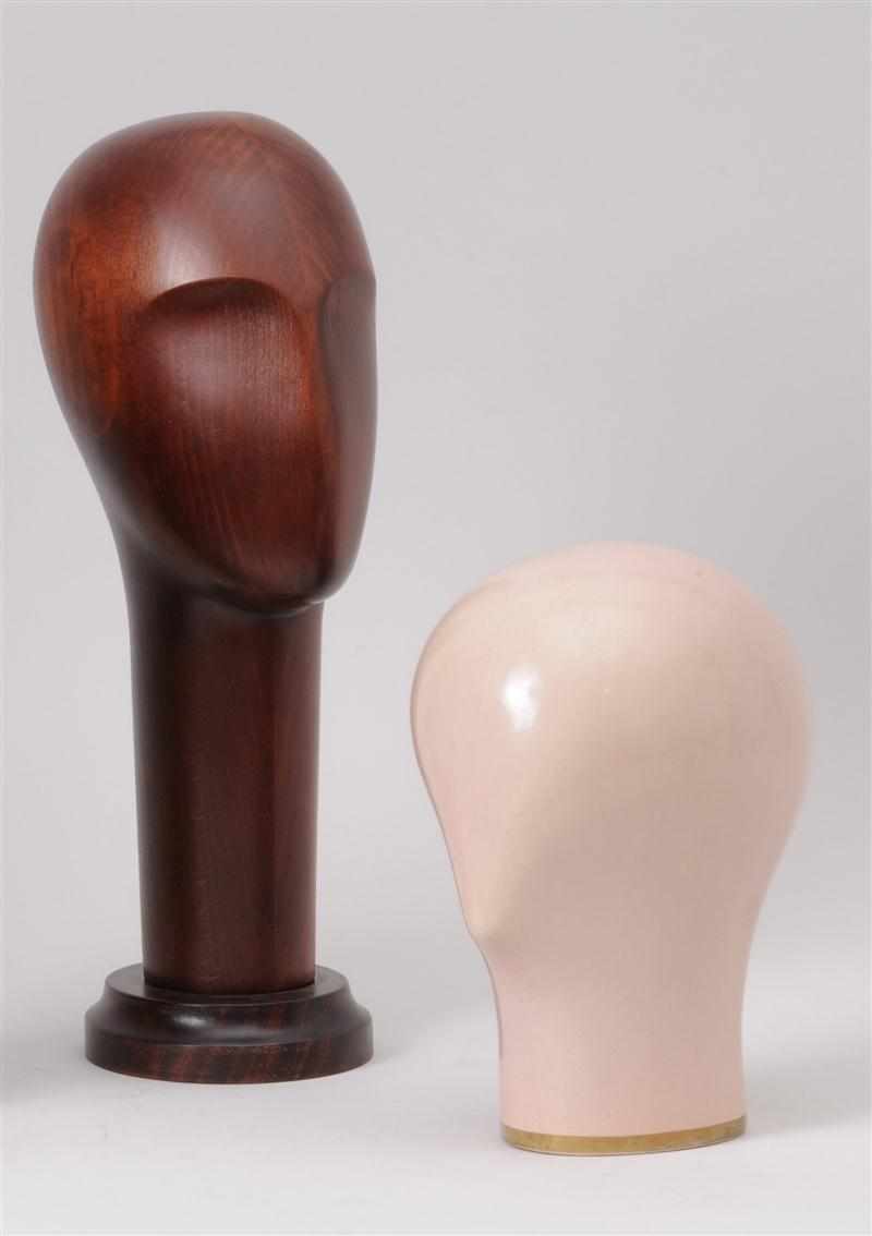 Appraisal: ART DECO WOOD MILLENER'S DISPLAY BUST Together with a ceramic