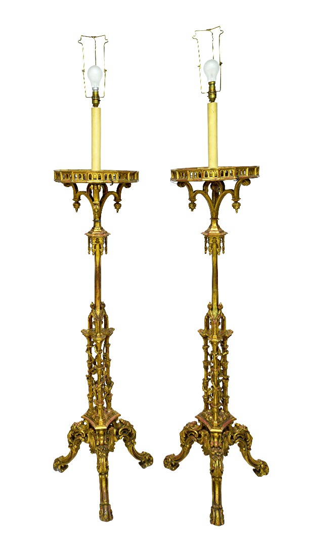 Appraisal: A pair of th century style giltwood torcheres each with