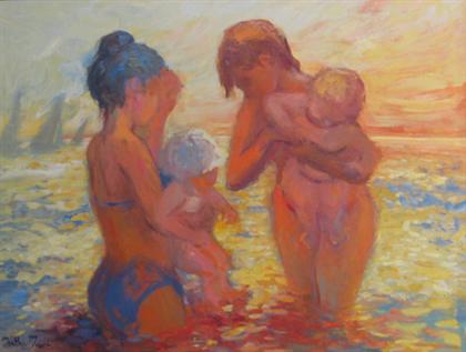 Appraisal: MARTHA MOORE american b MOTHERS AND CHILDREN ON BEACH Signed