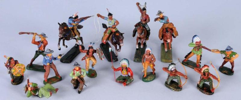 Appraisal: Elastolin Cowboys Indians Lot Description Includes four mounted and foot